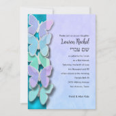 Green Lila Blue Butterfly Bat Mitzvah Einladung (Vorderseite)