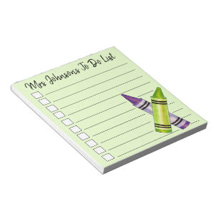 Green Lila Crayon School Art Teacher to do List Notizblock