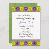 Green & Lila Daisy Blume Geburtstagseinladung Einladung (Vorne/Hinten)