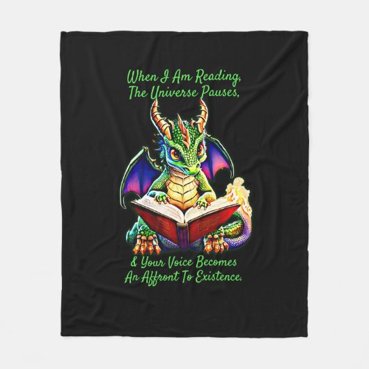 Green Lila Dragon Warning Book Voice Fleecedecke (Vorderseite)
