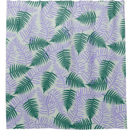 Green Lila Fern Blätter Retro 70er Blume Muster Duschvorhang (Vorderseite)