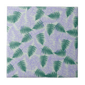 Green Lila Fern Blätter Retro 70er Blume Muster Fliese (Vorderseite)