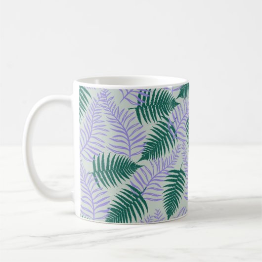 Green Lila Fern Blätter Retro 70er Blume Muster Kaffeetasse (Links)