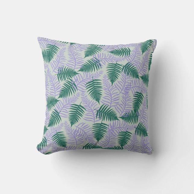 Green Lila Fern Blätter Retro 70er Blume Muster Kissen (Vorderseite)