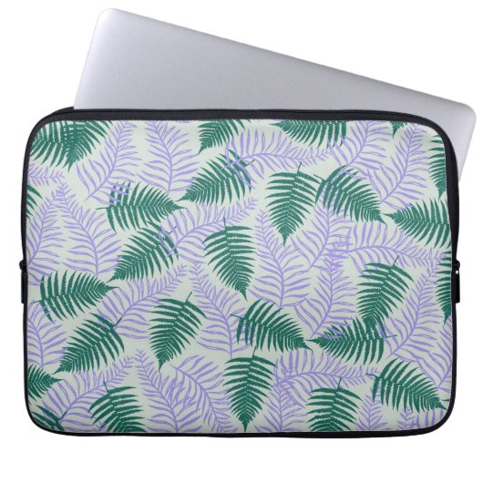 Green Lila Fern Blätter Retro 70er Blume Muster Laptopschutzhülle (Vorderseite)