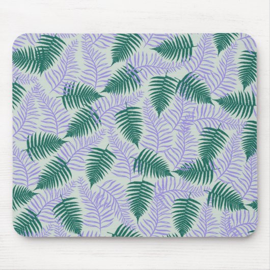 Green Lila Fern Blätter Retro 70er Blume Muster Mousepad (Vorne)
