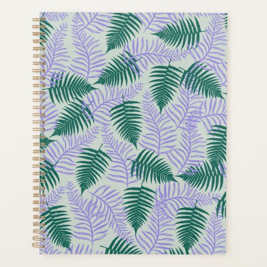 Green Lila Fern Blätter Retro 70er Blume Muster Planer (Vorderseite)