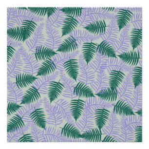 Green Lila Fern Blätter Retro 70er Blume Muster Poster