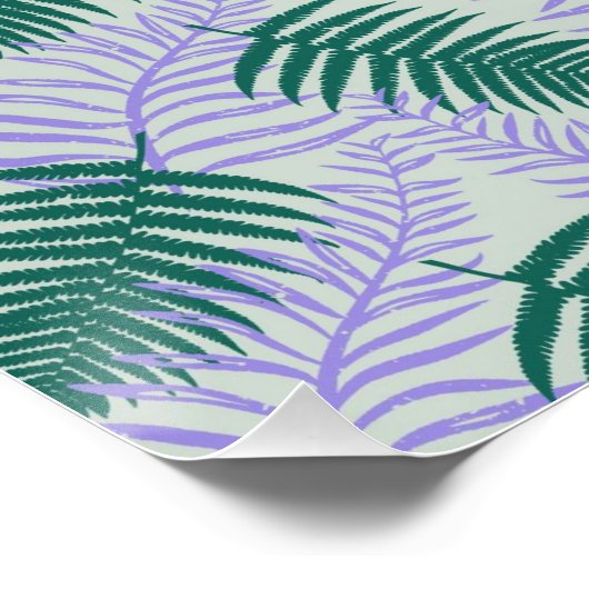 Green Lila Fern Blätter Retro 70er Blume Muster Poster (Ecke)