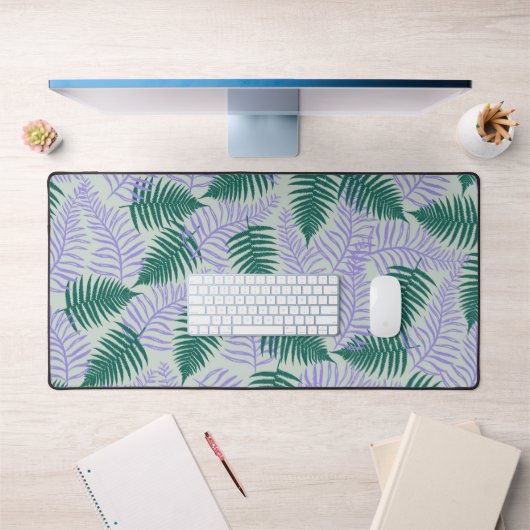 Green Lila Fern Blätter Retro 70er Blume Muster Schreibtischunterlage (Büro 1)