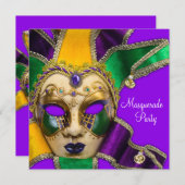 Green Lila Gold Masquerade Party Einladungen (Vorne/Hinten)