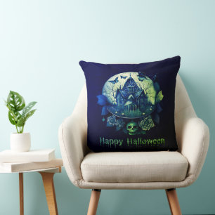 Green Lila Gothic Spuk House Happy Halloween Kissen