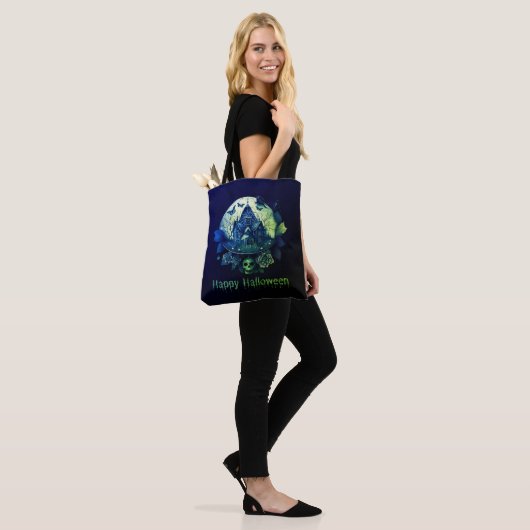 Green Lila Gothic Spuk House Happy Halloween Tasche (Am Model)