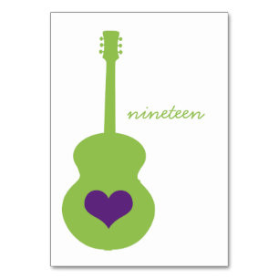 Green/Lila Guitar Heart Table Card Tischnummer