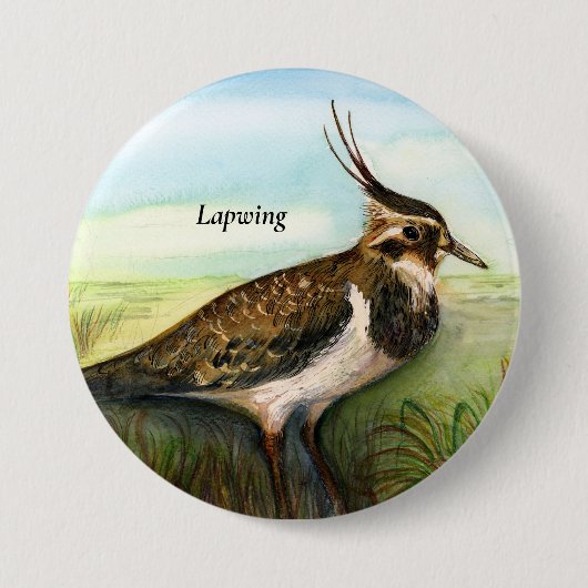 Green Lila Lapwing Bird Wasserfarbe Button (Vorderseite)