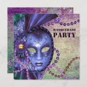 Green Lila Masquerade Party Einladung (Vorne/Hinten)