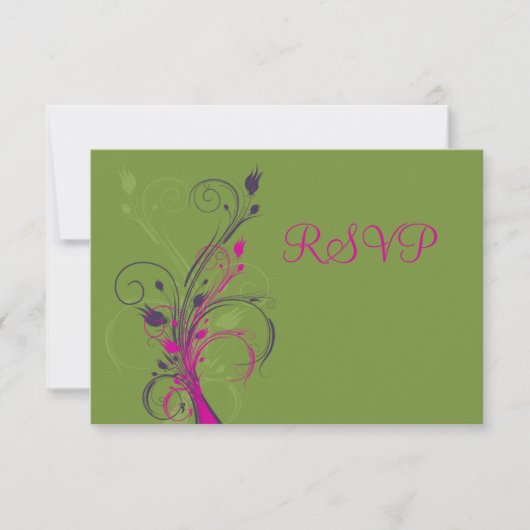Green Lila Pink White Floral RSVP Card Einladung (Vorderseite)