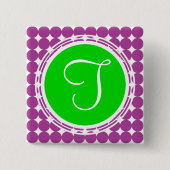 Green & Lila Polka Dot Monogramm Button (Vorderseite)