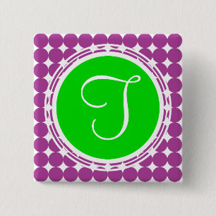Green & Lila Polka Dot Monogramm Button