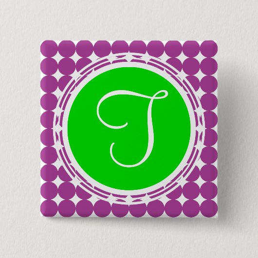 Green & Lila Polka Dot Monogramm Button (Vorderseite)