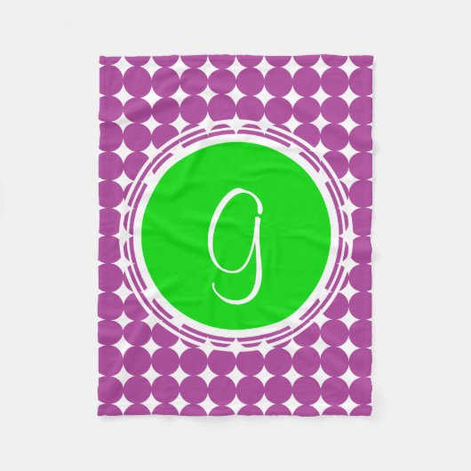 Green & Lila Polka Dot Monogramm Fleecedecke (Vorderseite)