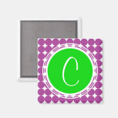 Green & Lila Polka Dot Monogramm Magnet (Vorderseite/Rückseite)