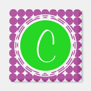 Green & Lila Polka Dot Monogramm Magnet
