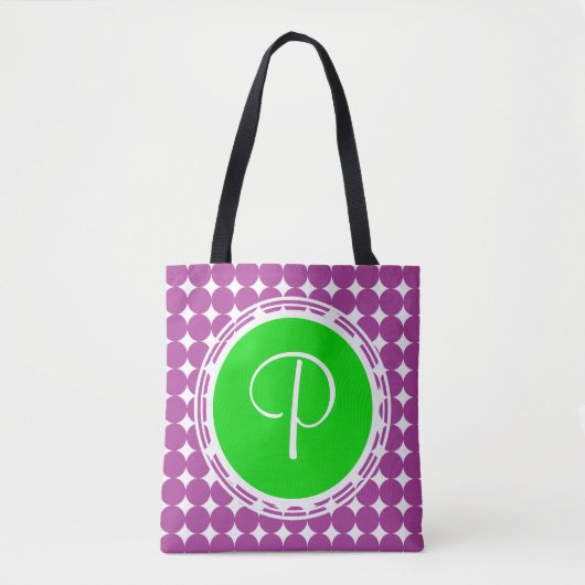 Green & Lila Polka Dot Monogramm Tasche (Vorderseite)