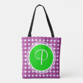 Green & Lila Polka Dot Monogramm Tasche (Rückseite)