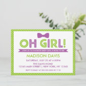 Green & Lila Polka Dot Oh Girl Baby Dusche Einladung (Stehend Vorderseite)