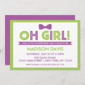Green & Lila Polka Dot Oh Girl Baby Dusche Einladung (Vorne/Hinten)