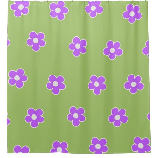 Green Lila Retro Y2K Blume Muster Duschvorhang (Vorderseite)