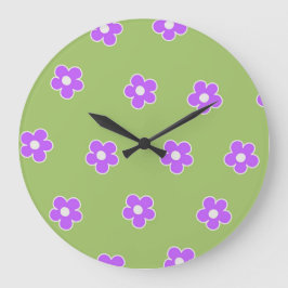 Green Lila Retro Y2K Blume Muster Große Wanduhr