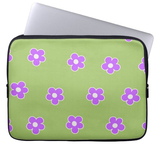 Green Lila Retro Y2K Blume Muster Laptopschutzhülle (Vorderseite)