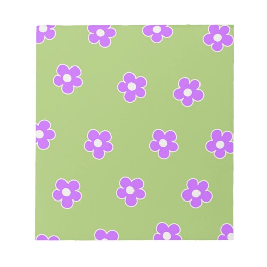 Green Lila Retro Y2K Blume Muster Notizblock (Vorderseite)