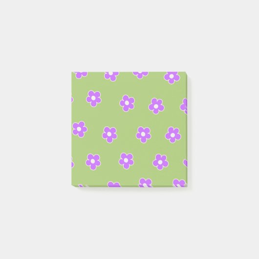 Green Lila Retro Y2K Blume Muster Post-it Klebezettel (Vorderseite)