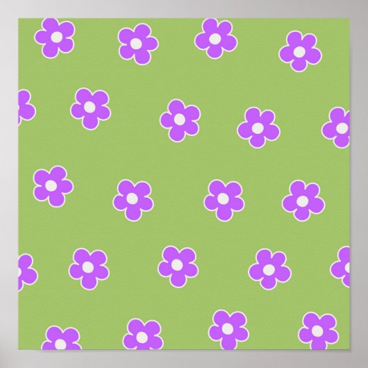 Green Lila Retro Y2K Blume Muster Poster (Vorne)