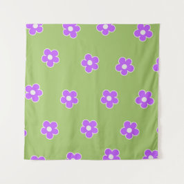 Green Lila Retro Y2K Blume Muster Wandteppich