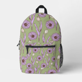 Green Lila Retro Y2K Funky Hippie Blume Muster Bedruckter Rucksack