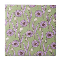 Green Lila Retro Y2K Funky Hippie Blume Muster