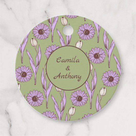 Green Lila Retro Y2K Funky Hippie Blume Muster Geschenkanhänger (Vorderseite)