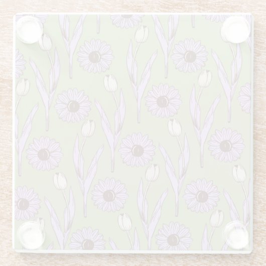 Green Lila Retro Y2K Funky Hippie Blume Muster Glasuntersetzer (Rückseite)