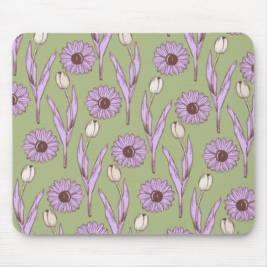 Green Lila Retro Y2K Funky Hippie Blume Muster Mousepad (Vorne)