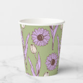 Green Lila Retro Y2K Funky Hippie Blume Muster Pappbecher (Rückseite)