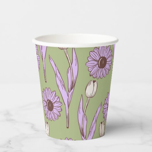 Green Lila Retro Y2K Funky Hippie Blume Muster Pappbecher (Vorderseite)