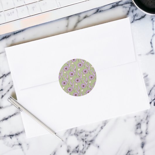 Green Lila Retro Y2K Funky Hippie Blume Muster Runder Aufkleber
