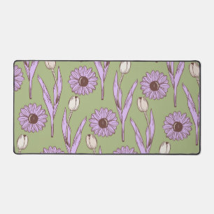 Green Lila Retro Y2K Funky Hippie Blume Muster Schreibtischunterlage