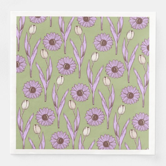 Green Lila Retro Y2K Funky Hippie Blume Muster Serviette (Vorderseite)