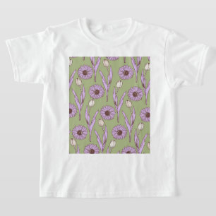Green Lila Retro Y2K Funky Hippie Blume Muster T-Shirt