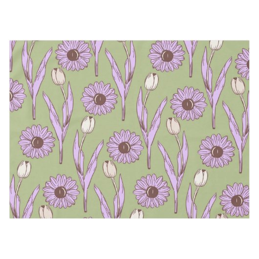 Green Lila Retro Y2K Funky Hippie Blume Muster Tischdecke (Vorderseite (Horizontal))